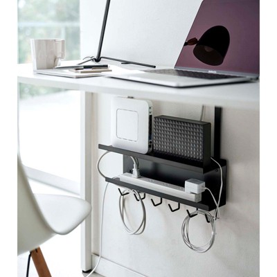 Black Steel Under-Desk Cable and Router Storage Rack