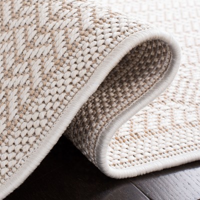 Cream Beige Geometric Synthetic Indoor Outdoor Area Rug