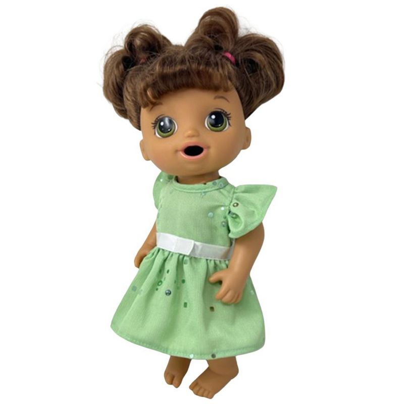 Doll Clothes Superstore Green Sequin Dress Fits 12 Inch Baby Alive And Little Baby Dolls, 3 of 5