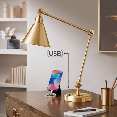 Antique Gold Adjustable Desk Lamp with USB Port