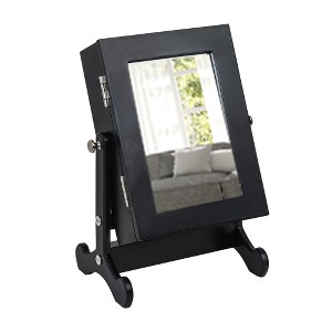 Gulches Small Mirror Jewelry Cabinet Organizer Armoire Storage Box Countertop with Stand Black - 1 of 4