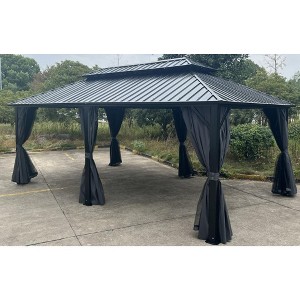 12x20FT Hardtop Gazebo, Galvanized Steel Metal Double Roof Aluminum Gazebo with Curtain and Netting, for Patio, Lawn & Garden - 1 of 1
