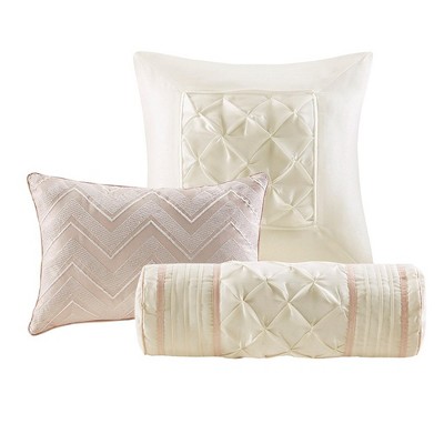 Blush Full 7-Piece Tufted Comforter Set with Decorative Pillows