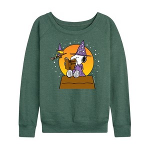 Women's - Peanuts - Sorcerer Snoopy Woodstock Lightweight French Terry Wide Neck Long Sleeve Shirt - 1 of 4