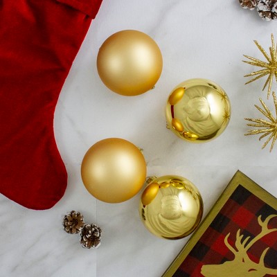 Northlight 2-Finish Christmas Ball Glass Ornaments - 4" (100mm) - Gold - 4ct