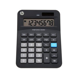 HP BC80 8-Digit Battery/Solar Powered Basic Calculator Black/Gray (91073B) - 1 of 4