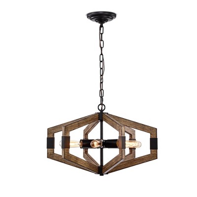 20" x 20" x 46" Wood Kraven Imitation Grain Abstract Chandelier Brown - Warehouse Of Tiffany