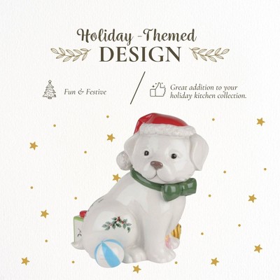 Festive White Ceramic Puppy Cookie Jar with Lid