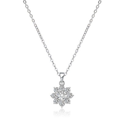 Molenia Flower Pendant Necklace for Women 925 Sterling Silver Floral Pendant Cubic Zirconia Simple Dainty Jewelry Birthday Gifts for Women Her Mom
