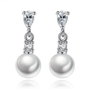 Hollywood Sensation Pearl Drop Earrings with Cubic Zirconia Accents Earrings - 1 of 4