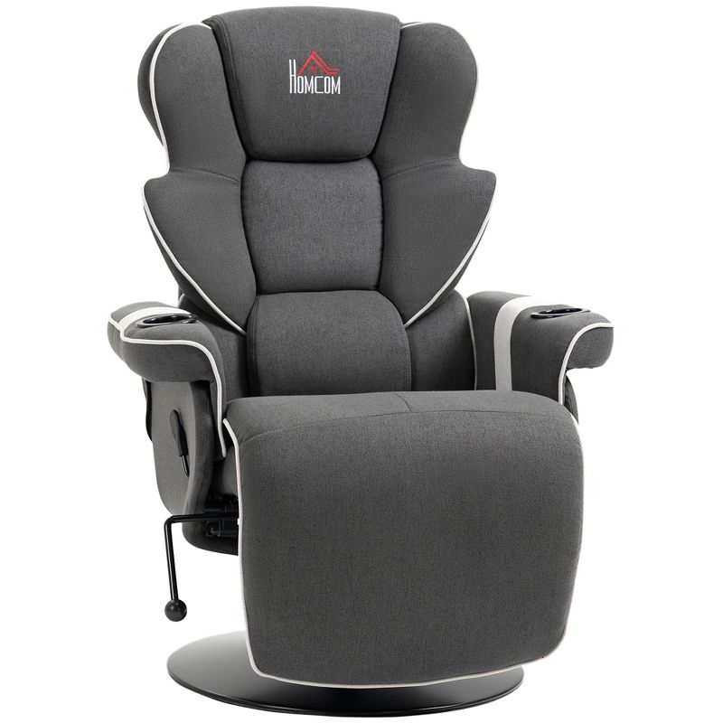 HOMCOM Manual Recliner, Swivel Lounge Armchair with Footrest and Two Cup Holders for Living Room, Black, 1 of 7
