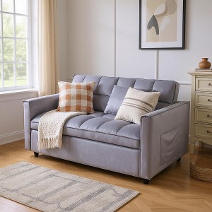 Sapphtopaz Corduroy Couch Sofa - Double Sleeper with Pull-Out Bed, 2 Pillows & Side Storage, Upholstered Furniture for Living Room, Bedroom & Guest - 1 of 4