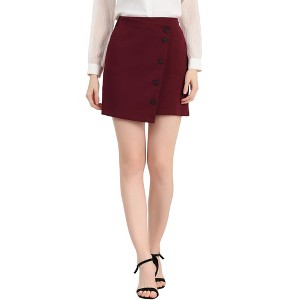 Allegra K Women's Asymmetric Wrap Skirt Stretchy Work Office Mini Skirt - 1 of 4