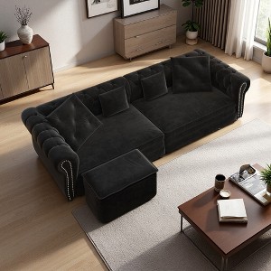 89" Velvet 3-Seater Sofa with Tufted Design, 3-in-1 Pull-Out & Chaise Lounge - 1 of 4