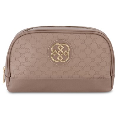 Daisy Fuentes Women's Large Dome Flat Makeup Bag Pouch- Makeup Organizer  Travel Bag, Cosmetic Bag, Toiletry Bag, Taupe