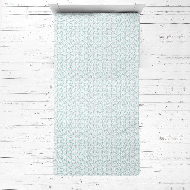 Bacati - Floret Aqua Muslin 3 pc Toddler Bed Sheet Set 100 pecent cotton, 2 of 7
