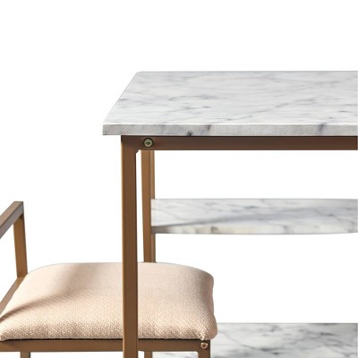 Elegant Faux Marble & Brass Finish Bistro Dining Set with 2 Padded Chairs