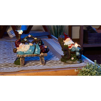Solar Red Bird Rocking Chair Gnome Garden Statue