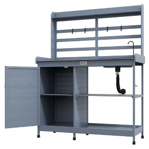 Wooden Potting Bench with Storage, Sink, Water Tap for Backyard, Patio, Balcony - 1 of 4
