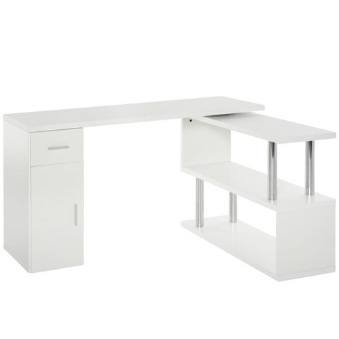Homcom L-shaped Home Office Writing Desk With Storage Shelf Drawer