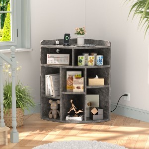 VECELO 3-Tier Corner Cabinet Cube Bookshelf, Wooden 8 Cubby Bookshelf for Small Space, Black/Brown/White/Gray - 1 of 4