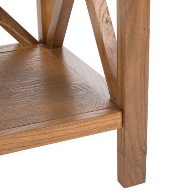 Oak Rectangular End Table with Cross Back Design and Lower Shelf