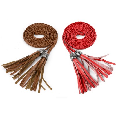 INSPIRE CHIC Women's Tassels Braided Woven Skinny Belts for Dress