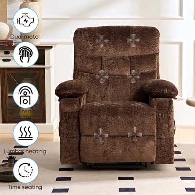 Mjkone Large Size Velvet Power Lift Recliners Chair With Lumbar Heating And 8-Point Vibration Massage,Armchair For Elderly