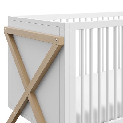 White and Driftwood 3-in-1 Convertible Baby Crib with Adjustable Mattress Support