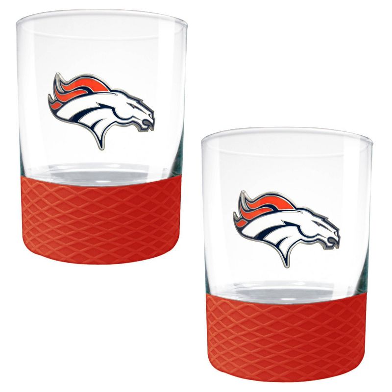 NFL Denver Broncos 14oz Rocks Glass Set with Silicone Grip - 2pc, 1 of 2