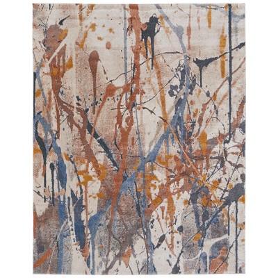 Gilmore Modern Watercolor Blue/Orange/Gray Area Rug