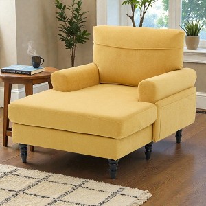 Mshliw Chenille Fabric Chaise Lounge Recliner chair with Wide Seat, Solid Wood Legs, Single Sofa, Side Storage Pockets and Soft Backrest for Living - 1 of 4