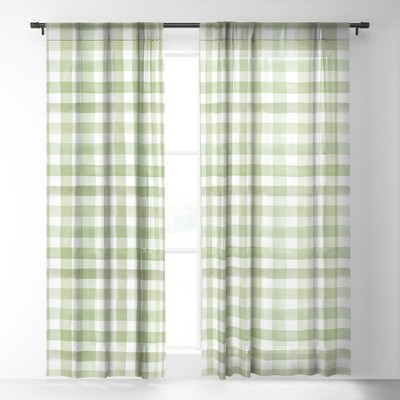 Ninola Design Watercolor Gingham Salad Green Single Panel Sheer Window Curtain - Deny Designs