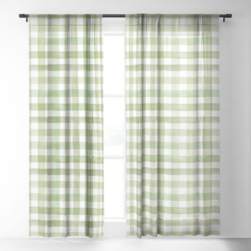 Ninola Design Watercolor Gingham Salad Green Single Panel Sheer Window Curtain - Deny Designs, 2 of 7