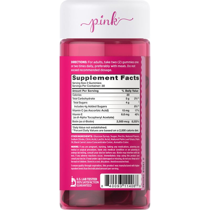 Pink Vitamins Biotin Beautiful Gummies - Natural Fruit - 60ct, 3 of 5