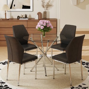 5-Piece Dining Set with Round Tempered Glass Table and 4 Armless Chairs - 1 of 4