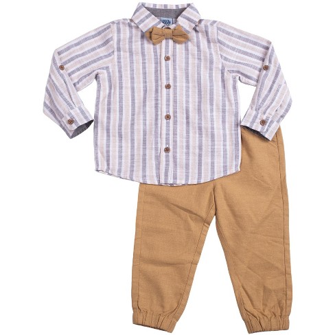 Little Lad Baby Boys 3 Piece Roll Sleeve Shirt And Pant Set : Target