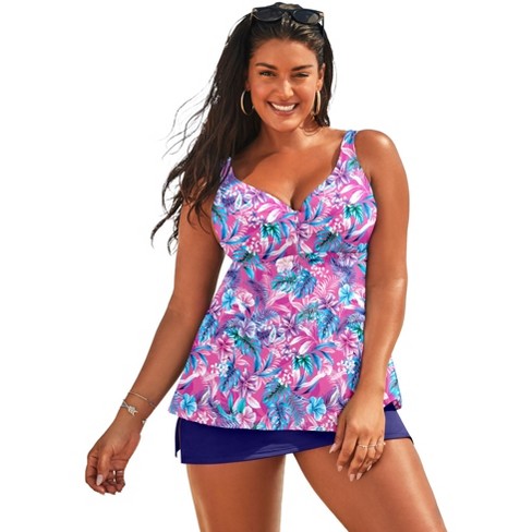 Swimsuits For All Women's Plus Size Bra Sized Sweetheart Underwire Tankini  Top - 44 F, Doll Pink Hawaiian : Target