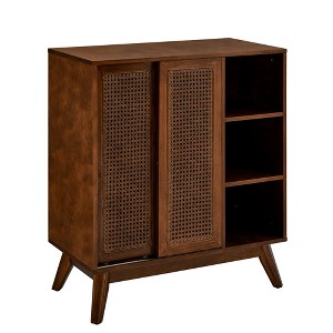 Gulches Mid Century Modern Rattan Sideboard - Dark Wood Cabinet with Rattan Doors, Adjustable Shelves & Solid Wood Feet for Living Room/Entryway - 1 of 4