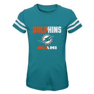 NFL Miami Dolphins Girls' Striped Sleeve Fashion T-Shirt - 1 of 1