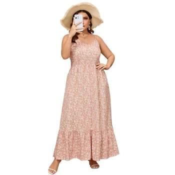 Whizmax Women Plus Size Maxi Dress V Neck Spaghetti Strap Tiered Casual Summer Beach Long Flowy Sundress with Pockets