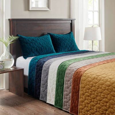 King Rust Velvet Reversible Quilt Set with Shams