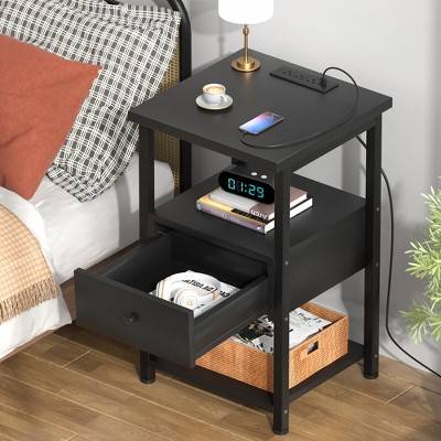 Aheaplus Set of 2 Nightstands with Charging Station and LED Light, End Table with Storage Drawer