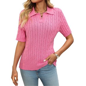 Women's Summer Sweater Short Sleeve V-Neck Casual Sweater Knit Pullover Tops Trendy Spring Summer Outfits - 1 of 4