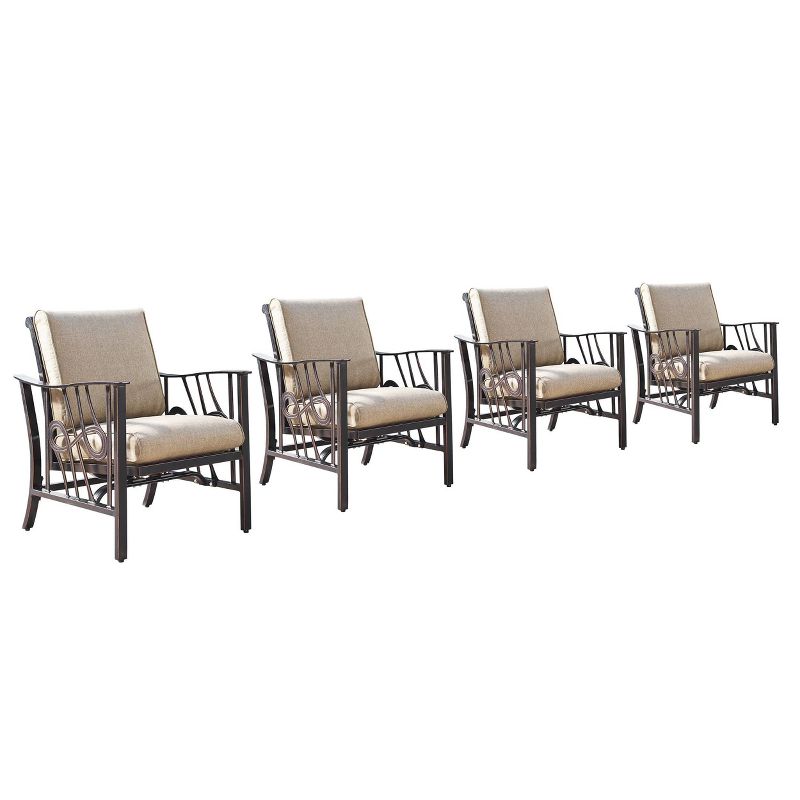 4pk Aluminum Outdoor Deep Seating Club Chairs with Polyester Cushions - Antique Copper/Tan - Oakland Living, 3 of 8