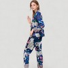 Anna-Kaci Lounge Women's Satin Leopard and Botanical Print Pajama Set with Button Up Long Sleeve Shirt and Relaxed Fit Pants - 2 of 4