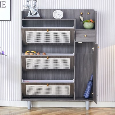 NicBex Modern Shoe Cabinet with 3 Flip Drawers,1 Drawer and Adjustable Shelf for Entryway,Hallway,Living Room