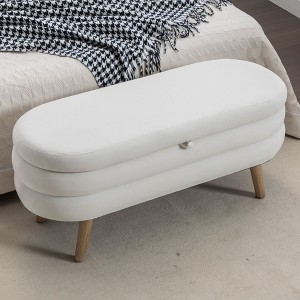 NicBex Storage Bench Velvet Fabric Accent Stools with Wood Legs for Bedroom and Entryway, White - 1 of 4