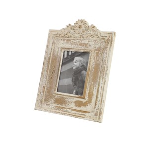 14"x11" Wooden Scroll Handmade Intricate Carved 1 Slot Photo Frame White - Olivia & May - 1 of 4