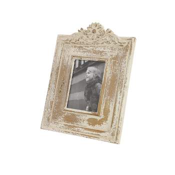 14"x11" Wooden Scroll Handmade Intricate Carved 1 Slot Photo Frame White - Olivia & May